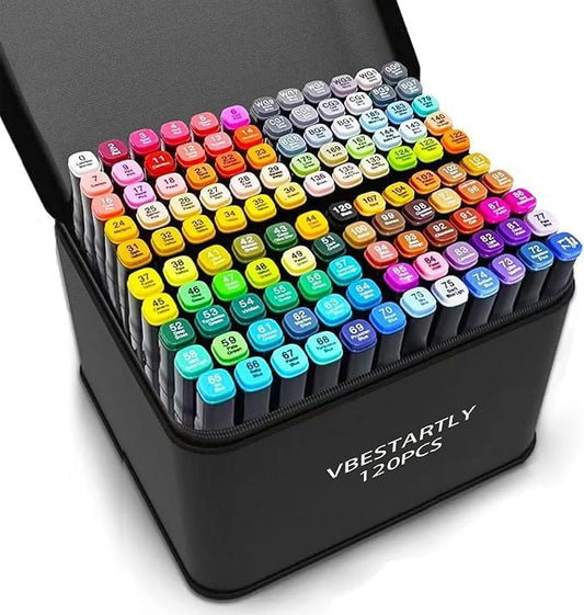 VBESTARTLY 120 Colors Alcohol Markers with Base, Permanent Dual Tip Art Markers for Adults Anime Coloring Sketch Illustrations Pefect for Gift
