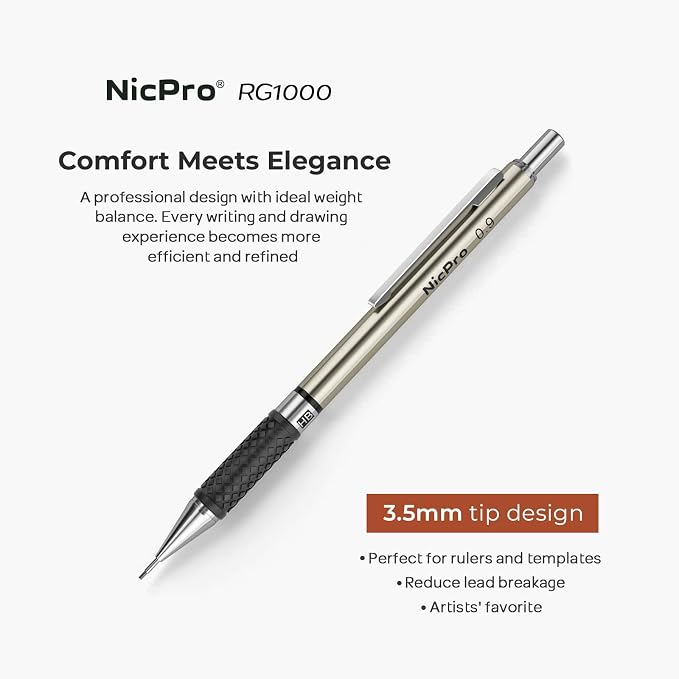 Nicpro 0.9 mm Art Mechanical Pencil Set in Storage Case, 3 PCS | Metal Drafting Pencil Lead Pencil+6 Tube HB Lead Refill, 12 Eraser, Comfort Grip For School Writing, Artist Drawing Sketching