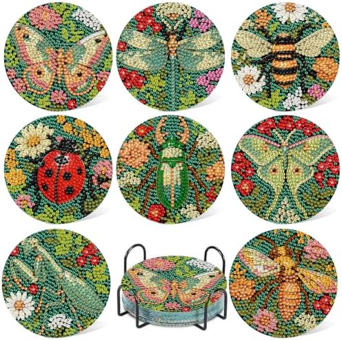 8 Pcs Insect Diamond Art Coasters Kits, Insect Diamond Painting Coasters