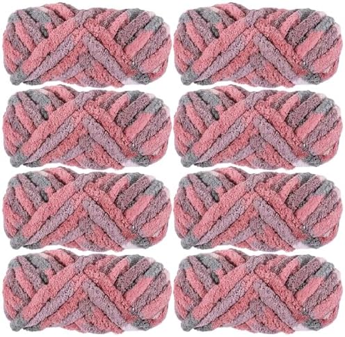 Chunky Chenille Yarn - Bulky Thick Fluffy Yarn for Crocheting and Knitting Blankets, Soft Plush Yarn, 8 Jumbo Pack 30.5 (Cherry Blossoms Fall)