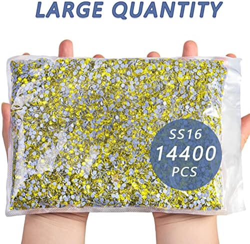 Beadsland Hotfix Rhinestones Bulk, 14400pcs Yellow Hot Fix Rhinestones for Crafts Clothes DIY Decoration, Citrine/Lemon Yellow, SS16, 3.8-4.0mm