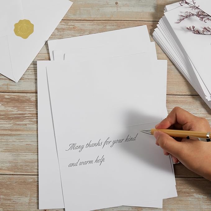 50 Pack White A6 Envelopes with Cards and Gold Stickers, 4x6