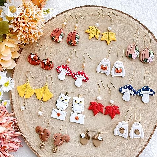 Keoker Polymer Clay Cutters for Fall - Acorn Clay Cutters for Earrings Making, 10 Shapes Autumn Clay Earrings Cutters, Clay Cutters for Polymer Clay Jewelry (Earrings Clay Cutters)