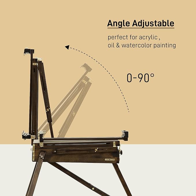 French Easel for Painting: Deluxe Beech Wood Plein Air Easel Stand with Metal Side Tray - Portable Sketchbox for Outdoor Field & Studio - Holds Canvas up to 34"- Gray Walnut