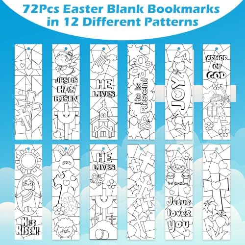 72Pcs Easter Color Your Own Bookmarks, Coloring Blank Bookmarks for Kids