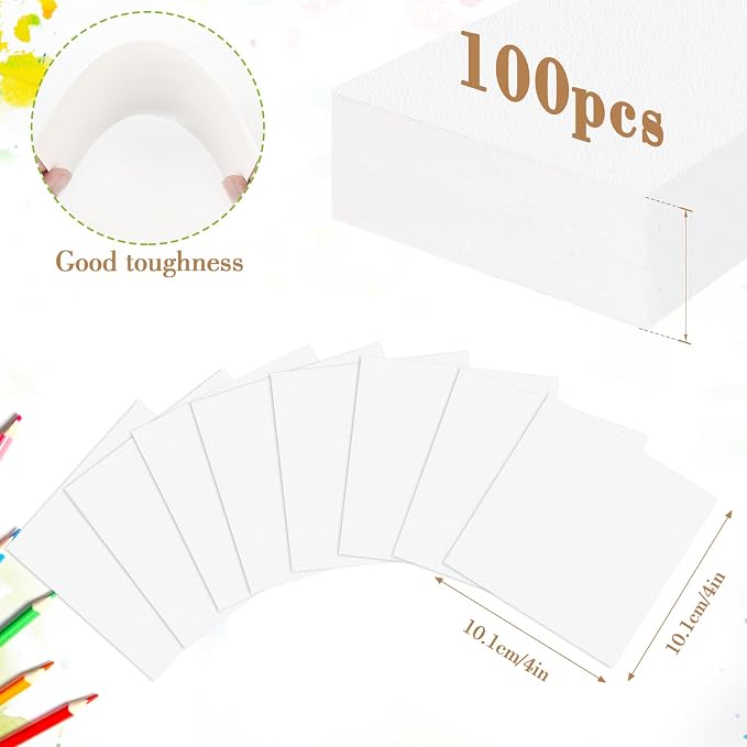 100PCS 4x4 Watercolor Paper Bulk, 140lb/300g Cold Press Thick Water Color Paper Pad for Child Adult, White Art Paper for Drawing Painting Markers Gouache, Textured Cotton Paper Sheets