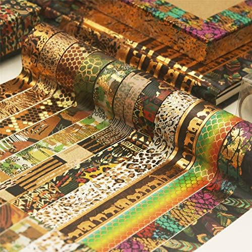 Wild Animals Washi Tape Set 12 Rolls Gold Foil Print Decorative Masking Tapes for Arts, DIY Crafts, Journals, Planners, Scrapbook, Wrapping (African Migration)