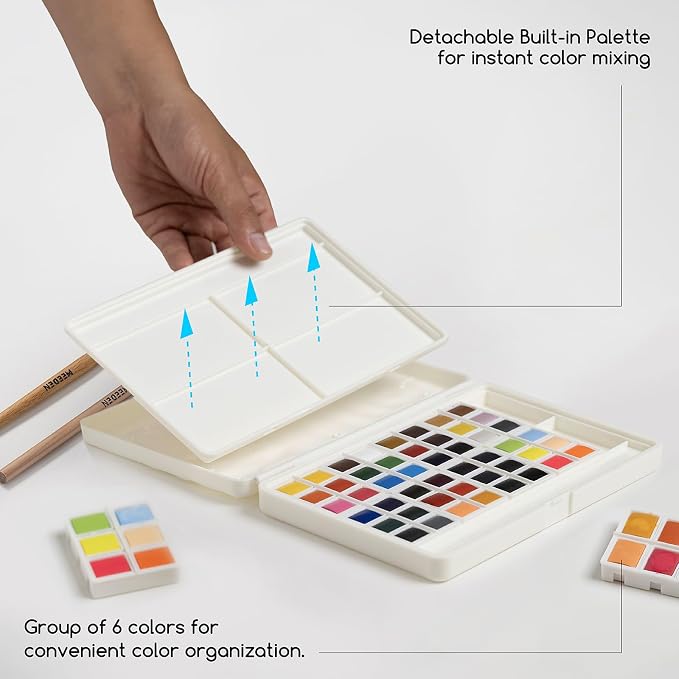 MEEDEN Portable Watercolor Paint Set: 48 Colors Watercolor Paints for Adult | Art Paint Kit with Brush, Palette, Art Supplies - Watercolors Travel Set for Adult Teens Beginner Amateur