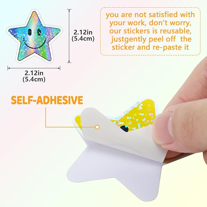 50PCS Smile Star Stickers, Glitter Stickers