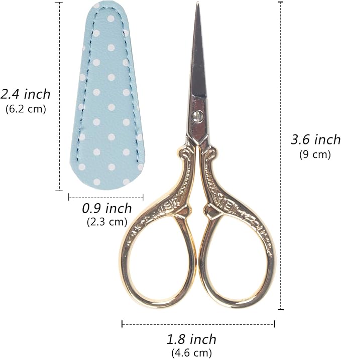 Embroidery Scissors with Leather Cover 3.6 inch Sewing Craft Sharp | Crochet Scissors for Fabric Cutting Paper Crafting Office Sewing Handicrafts Tool Small Sewing Scissors