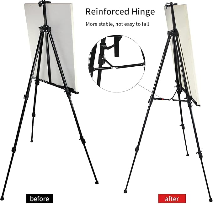 RRFTOK 72 in Art Easel Stand, Adjustable Metal Tripod, Dual-Layer | Dual-layer supports canvas or signs at two heights; adjusts up to 72 in with spring clip and reinforced chain for stability.
