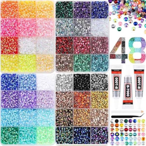 Bedazzling Kit, 48000Pcs 48 Colors Jelly Rhinestones Bedazzler Kit, 3mm Resin Flatback Gems with 3Pcs Glue & Tools for Bedazzling, Nail Art, Shoes, Clothing, DIY Craft, Decor, Diamond Art