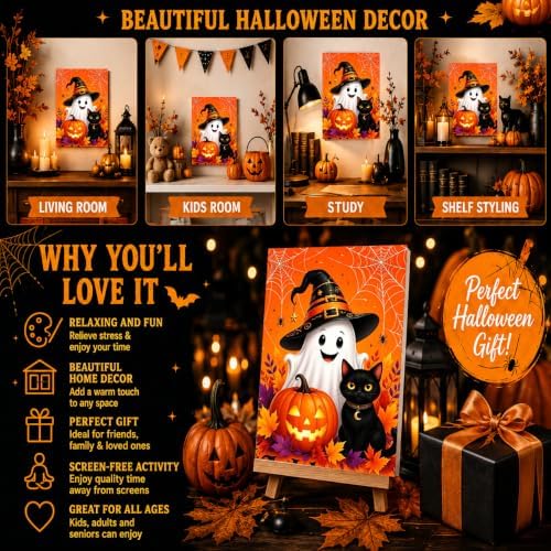 Halloween Paint by Numbers Kit for Kids with Frame Easel Ghost 8x12 inch