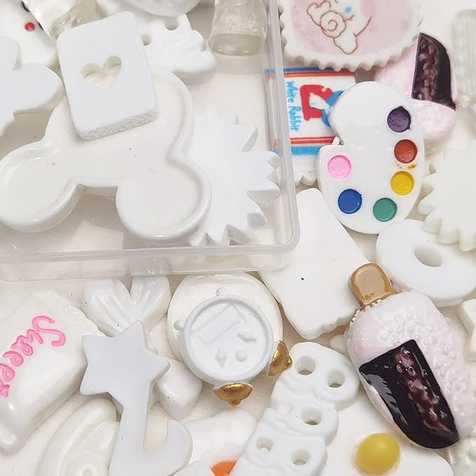 Chenkou Craft 50pcs Lots Mix Assorted White Craft DIY Flatbacks Resin Flat Back Buttons Scrapbooking (White)