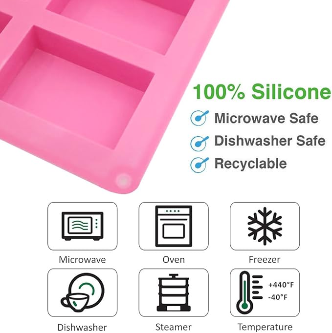 Set of 3, 6 Cavities DIY Handmade Soap Moulds - Cake Pan Molds for Baking, Biscuit Chocolate Mold, Silicone Soap Bar Mold for Homemade Craft, Ice Cube Tray, Pink