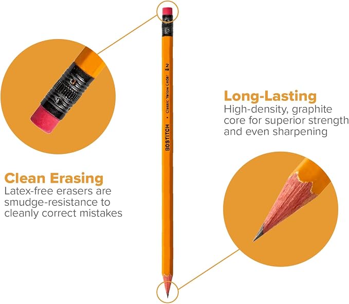 Bostitch Office Premium #2 Pencils, American Cedar Wood, Pre-Sharpened, HB Graphite, 96-Pack