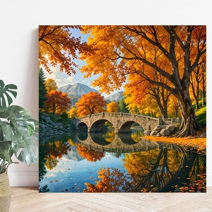KYOQFVN Landscape Diamond Art Kits for Adults, Fall Diamond Painting Kits for Adults, 5D DIY Lake Paint with Diamond Beads Craft Home Wall Decor 14x14 inch