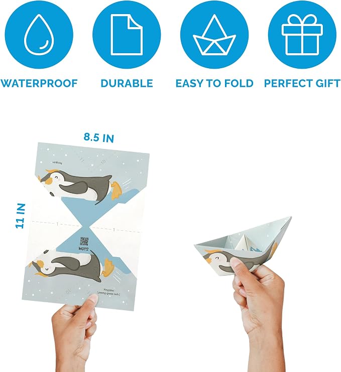 WOYS Floating Origami Boats | North Set | Waterproof Premium Reusable Paper | Screen-Free DIY Arts & Crafts Activity & Gift | 5 Sheets | Bath, Pool & Indoor Play