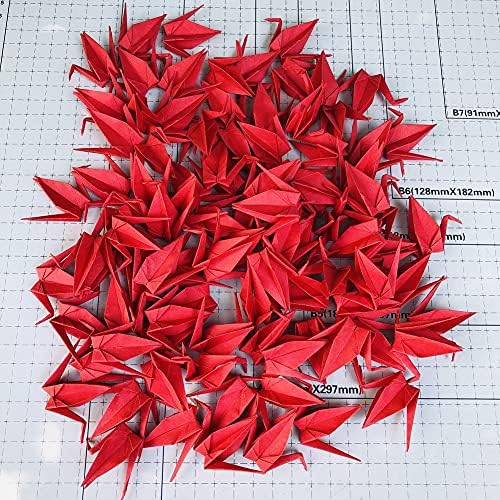 150Pcs 7cm Premade Red Origami Paper Cranes Folded Origami Birds DIY Hanging Paper Garlands for Wedding Party Decorations Birthday Bday Bridal Shower Backdrop Décor Peace Dove Good Luck (Red, 7CM)