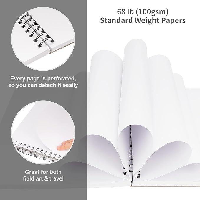 FIXSMITH 5.5"X8.5" Sketch Book,100 Sheets (68 lb/100gsm) Sketchbook | Acid Free Drawing Paper | Spiral Bound Artist Sketch Pad | for Kids, Beginners, Artists & Professionals | Bright White