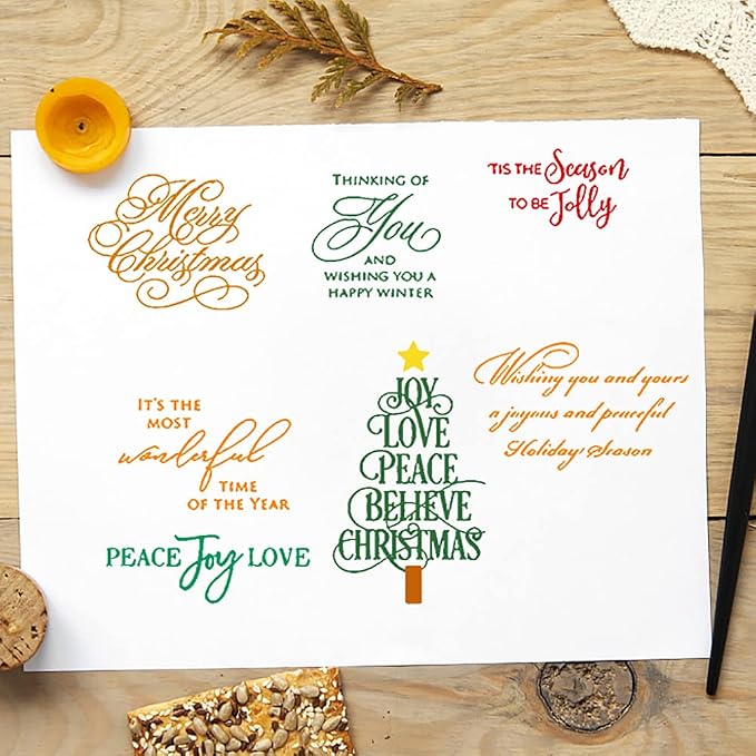 On-Airstore Merry Christmas Blessing Words Clear Stamps for Card Making Decoration DIY Scrapbooking, Christmas Handwriting Trees Transparent Rubber Seal Stamps for Photo Card Album Crafting Supplies