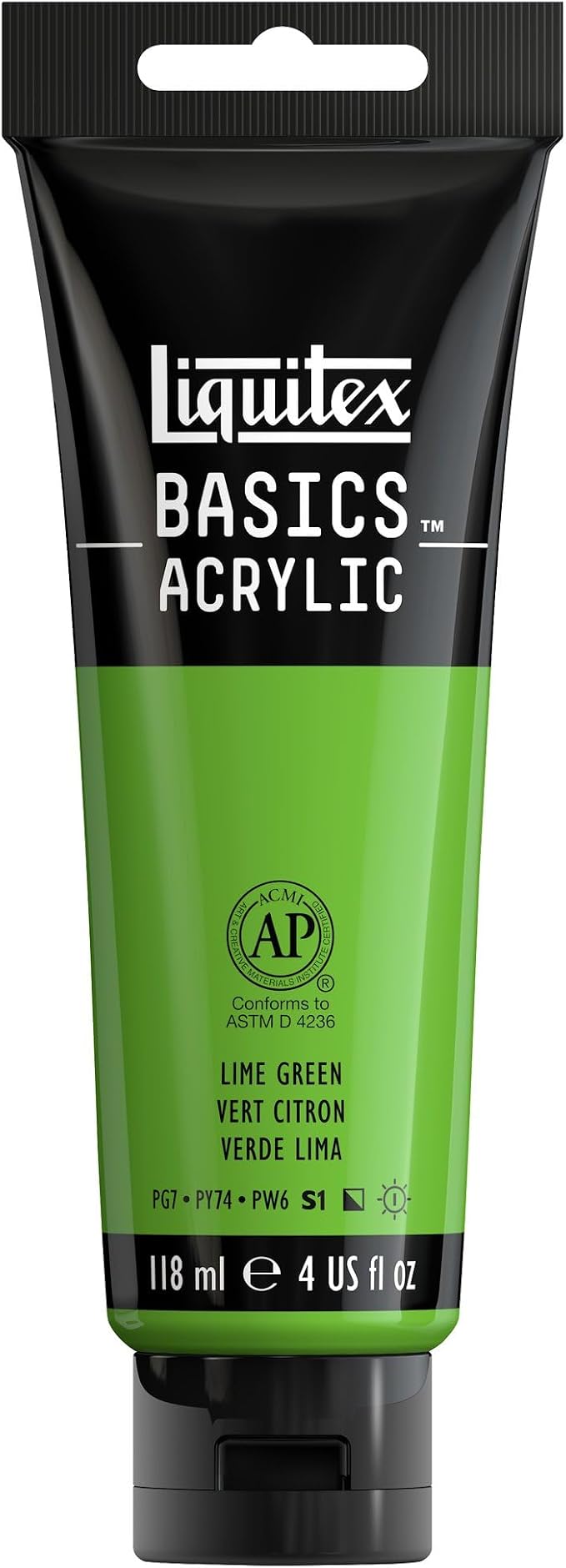 Liquitex BASICS Acrylic Paint, 4-oz Tube, Lime Green | Medium Viscosity, Satin Finish, Lightfast, Fine Art Pigments, Range of Opacities, Easy Blending