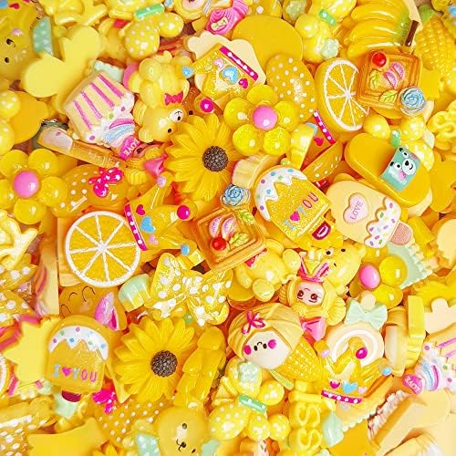LibiIine 100pcs Mix Lots Yellow Flatback Resin Buttons Flat Back Scrapbooking Resin Flatback Craft (Yellow)