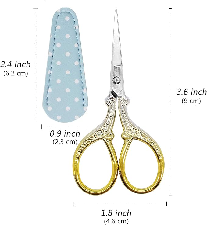 3.6 inch Embroidery Scissors with Leather Sheath for Sewing Art Needlework | Crochet Scissors Stainless Steel Classic Scissor with Leather Cover Crafting Scissor Shears Craft