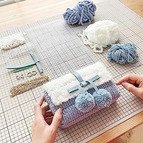 Allazone 59 PCS Mesh Plastic Canvas Sheets Kit Including 24 PCS Clear Plastic Canvas, 12 Color Acrylic Yarn for DIY Crafts Embroidery Cross Stitch, Acrylic Yarn Crafting, Knit and Crochet Projects