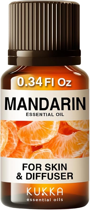 Kukka 100% Pure Mandarin Essential Oil for Skin, Diffuser, 0.34 Fl Oz | Undiluted Mandarin Oil for Calming Diffuser Blends, Hair Care, Skin Care & DIY Soap Making