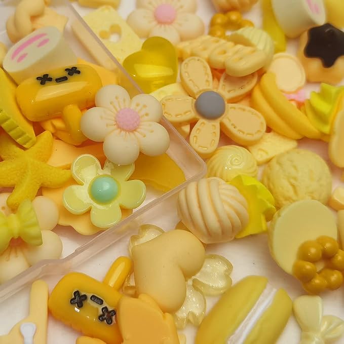 Chenkou Craft 50pcs Lots Mix Assort Easter DIY Flatbacks Resin Flat Back Buttons Scrapbooking (Yellow)