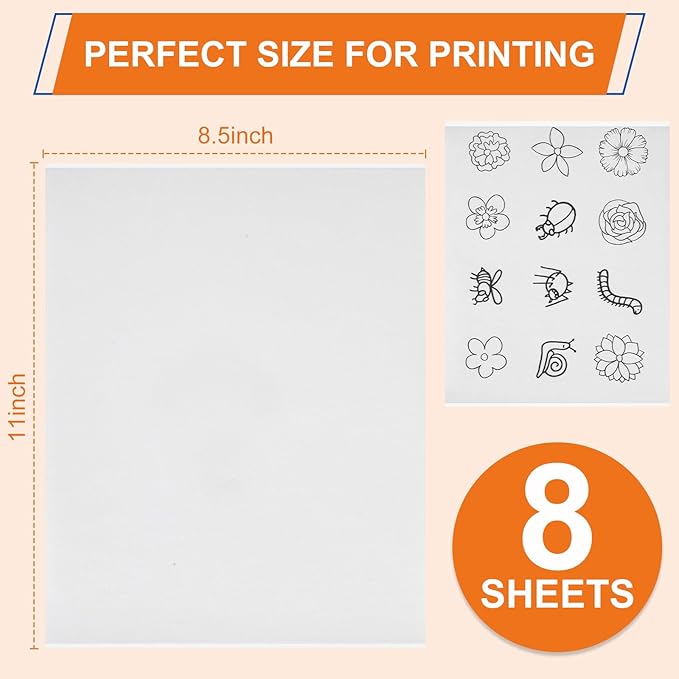 FURWEY Wash Away Embroidery Stabilizer,8PCS 8.5x11,Self Adhesive,Printable | Water Soluble Embroidery Paper, Self Adhesive & Printable, for Hand & Machine Use, 8.5 x 11 Inches, 8 Sheets