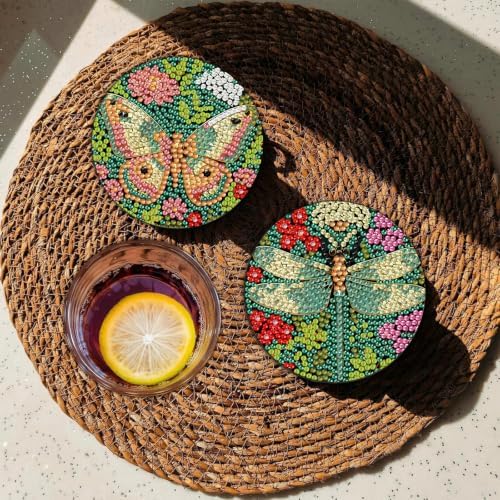 8 Pcs Insect Diamond Art Coasters Kits, Insect Diamond Painting Coasters