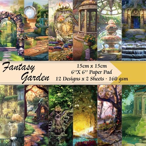 6x6" Cardstock Single Sided Scrapbooking,Craft Decorative Scrap Book Paper | 160gsm,24-Sheet 12Patterns Colored Paper,Junk Journal Supplies,Vivid Origami Papers DIY Craft Gift Wrapping Album.Fantasy