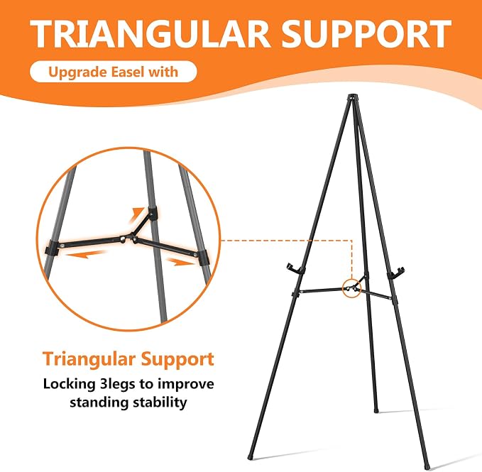Easel Stand for Sign Portable,66" Easel Display Stand Metal, Adjustable Easels for Display,Wedding Signs, Posters-Black(4 Pack)