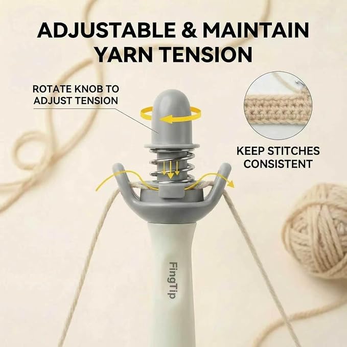 FingTip Crochet Tension Tool Kits for Beginner, Ergonomic Yarn Guide Holder, Comfort Grip Handle for Left & Right Hander, Portable Crochet Accessories Gifts for Crocheters & Knitters
