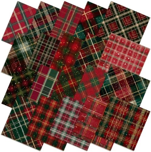 HunnmingRe 20 Pcs 10''x10'' Christmas Tartan Plaid Quilting Fabric Square