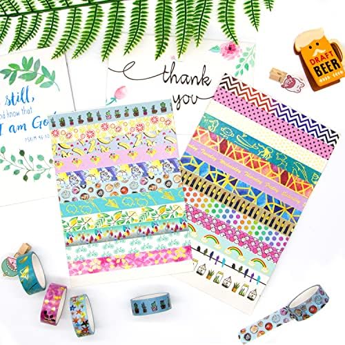 30 Rolls Gold Foil Washi Tape - 15mm Wide Cute Masking Tape for Scrapbook, Bullet Journal, Planner, Arts & Crafts
