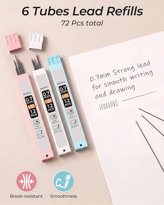 Nicpro 3PCS Cute Mechanical Pencil Set with Case, 0.7 mm Pencils