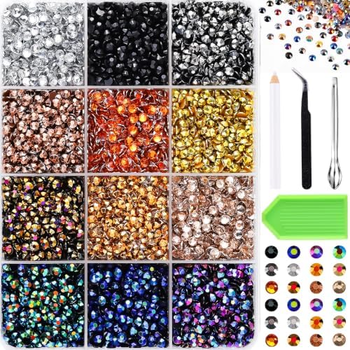 9000Pcs Resin Jelly Rhinestones for Bedazzling 12 Colors 3mm Flatback Dark Shades Gems for Diamond Art, Bedazzler Kit with Tools Perfect for Nail Art Crafting Clothing Makeup Shoes