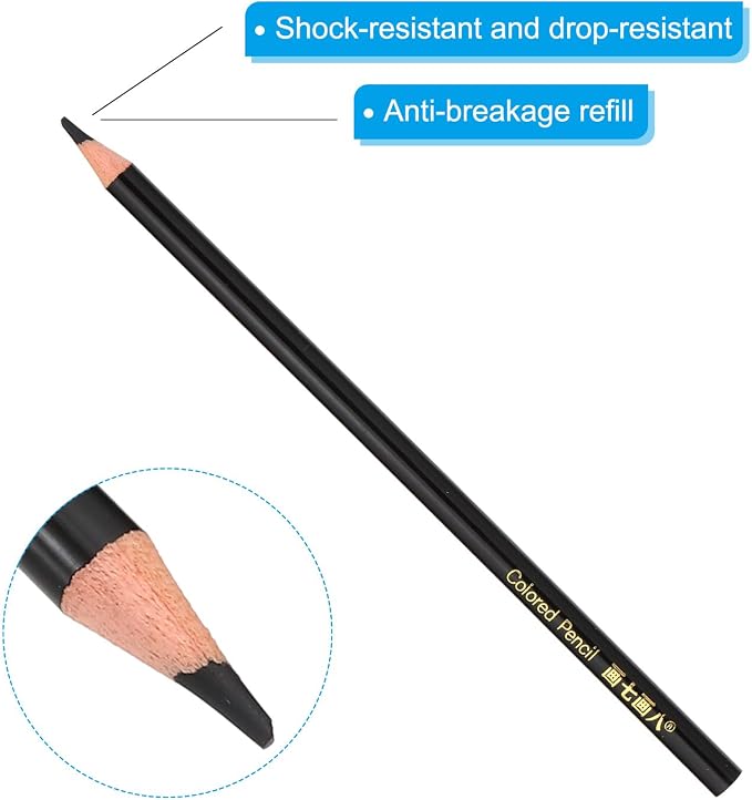 PATIKIL Black Colored Pencils Set,12 Pcs Oil Color Pencils Wooden Coloring Drawing Pencil for Artists Art Painting