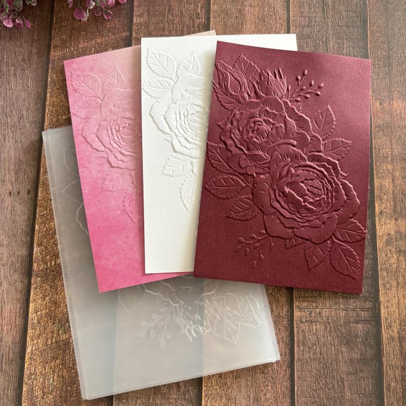 Large Rose Floral Embossing Folder for Card Making, Leaf Bud Plastic Texture Fades Embossing Folder Template for Scrapbooking and Paper Craft Album Stamps DIY Decoration
