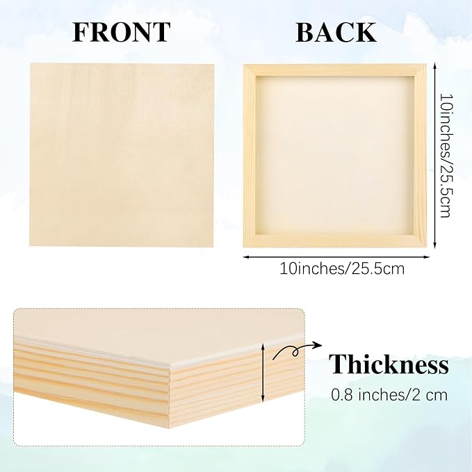 Aodaer 8 Pack Wood Panels 10 x 10 Inch Wooden Panels Canvas Unfinished Craft Wood Boards Panels for Art Crafts Acrylic and Oil Painting Pouring DIY Projects