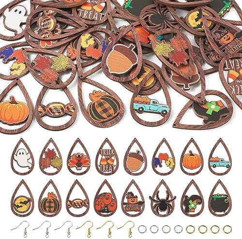 Elecrelive 32Pairs Halloween Earring Set Cartoon Wood Earrings for Women