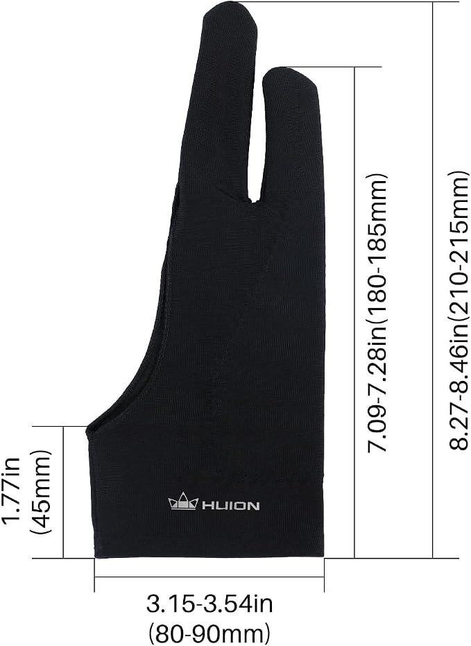 HUION Palm Rejection Artist Glove, Left or Right Hand | Two-Finger Glove for Drawing Tablets, iPad, Monitor Painting and Paper Sketching