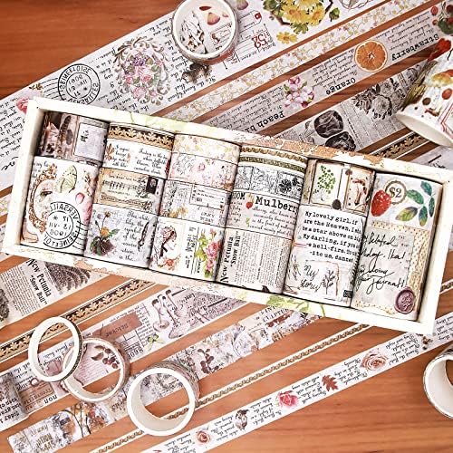 Vintage Washi Tape 18 Rolls & 15 Flower Stickers Set,75/50/30/25/20/15/10/5mm Wide Mushrooms,Butterfly,Floral,Letter Decorative Masking Tape Set for Journaling,Scrapbook Supplies, Arts&Crafts(Forest)