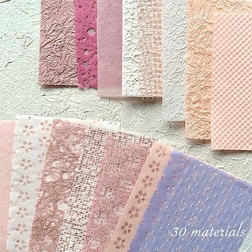 30 Pcs Handmade A5 Textured Scrapbook Paper and Mesh, Junk Journal Supplies