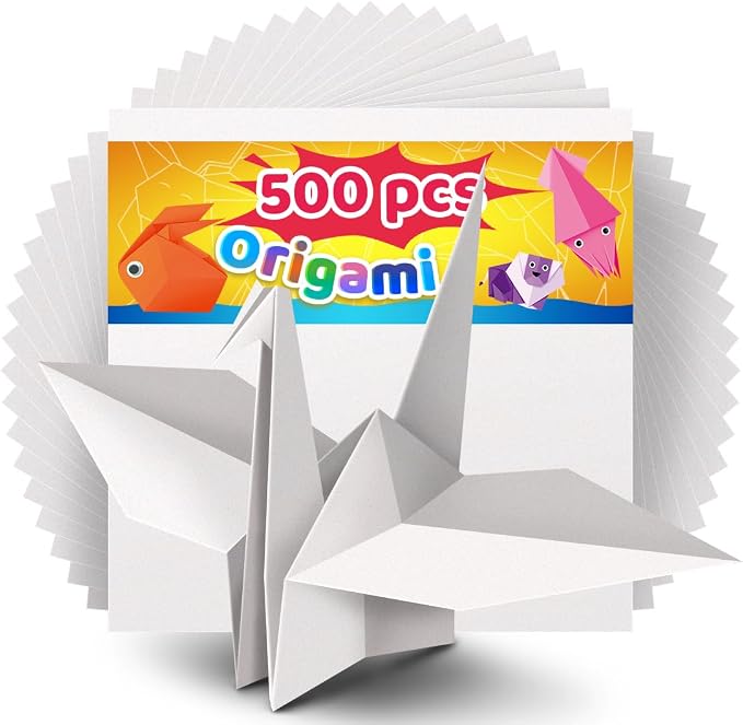 IOOLEEM White Origami Paper, 500 Sheets, 6 Inch Square, Double Sided Colored Paper for DIY Crafts