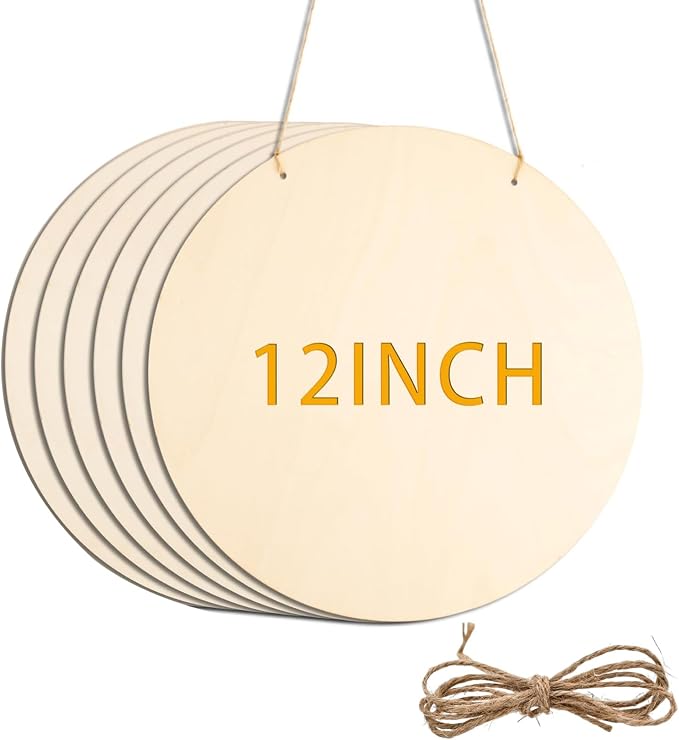 6 Pack Round Wooden Discs, Unfinished Wood Circles for Crafts DIY Projects Painting, Holiday Decorations Wooden Door Hanger Signs, 12 Inch