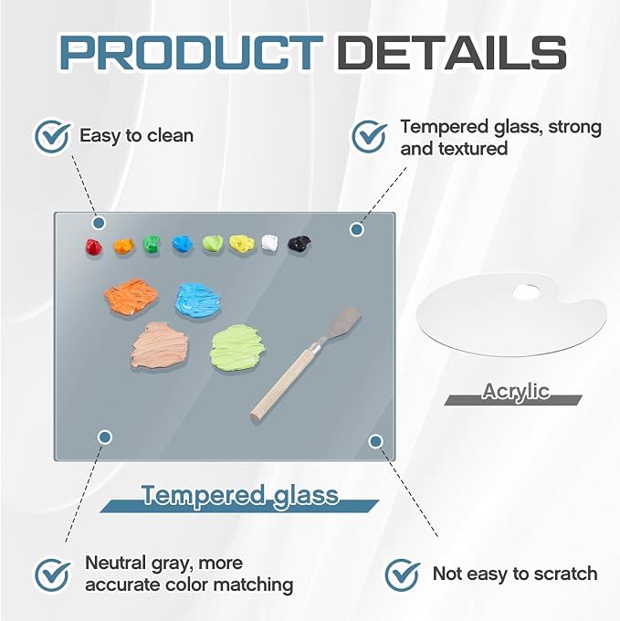 Nuanchu 2 Pcs Tempered Glass Palette for Oil Painting, 12 X 16 Inches Grey